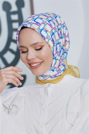 Loryan Scarf Diamond Eşarp - Diamond Plaid İpeksi Eşarp 4296 Hardal