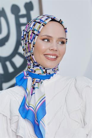 Loryan Scarf Diamond Eşarp - Diamond Plaid İpeksi Eşarp 4296 İndigo