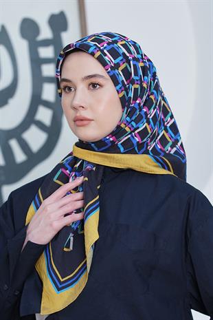 Loryan Scarf Diamond Eşarp - Diamond Plaid İpeksi Eşarp 4296 Hardal Siyah