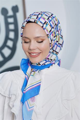 Loryan Scarf Diamond Eşarp - Diamond Plaid İpeksi Eşarp 4296 İndigo