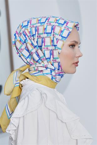 Loryan Scarf Diamond Eşarp - Diamond Plaid İpeksi Eşarp 4296 Hardal