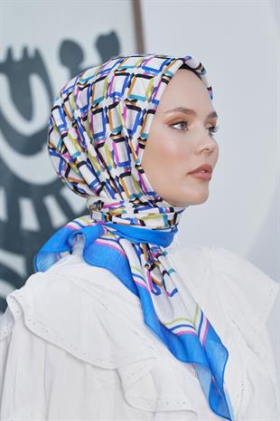 Loryan Scarf Diamond Eşarp - Diamond Plaid İpeksi Eşarp 4296 İndigo
