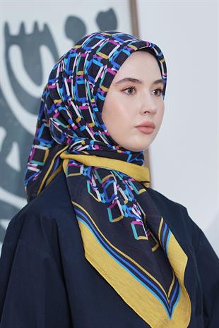 Loryan Scarf Diamond Eşarp - Diamond Plaid İpeksi Eşarp 4296 Hardal Siyah