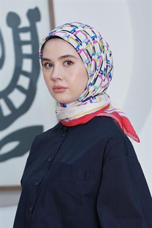 Loryan Scarf Diamond Eşarp - Diamond Plaid İpeksi Eşarp 4296 Mercan