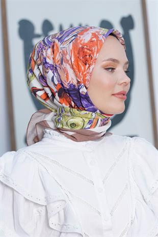 Loryan Scarf Diamond Eşarp - Diamond Roza İpeksi Eşarp 4286 Capuccino