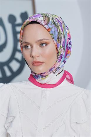 Loryan Scarf Diamond Eşarp - Diamond Roza İpeksi Eşarp 4286 Fuşya