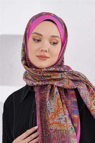 Loryan Scarf Diamond Şal - Diamond Harmony İpeksi Şal 4281 Fuşya