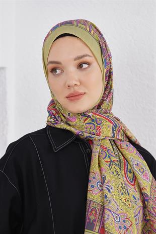 Loryan Scarf Diamond Şal - Diamond Harmony İpeksi Şal 4281 Fıstık Yeşili