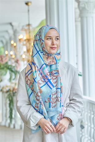 Loryan Scarf Dıamond  Ekose Zincir Şal - Bebe Mavi