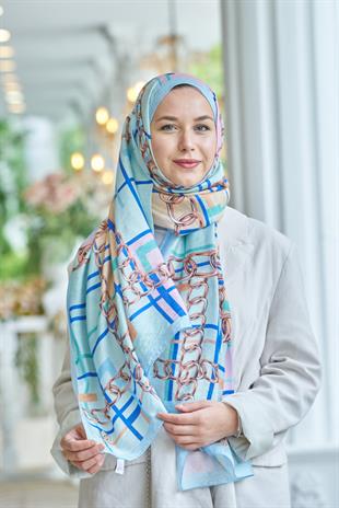 Loryan Scarf Dıamond  Ekose Zincir Şal - Bebe Mavi