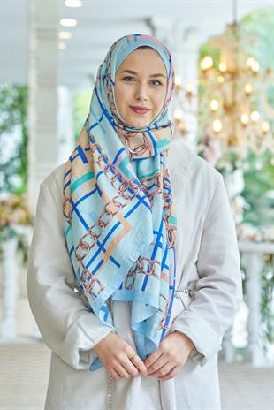 Loryan Scarf Dıamond  Ekose Zincir Şal - Bebe Mavi