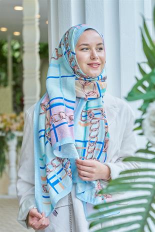 Loryan Scarf Dıamond  Ekose Zincir Şal - Bebe Mavi