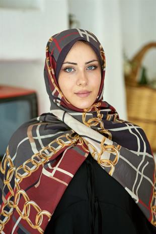 Loryan Scarf Dıamond  Ekose Zincir Şal - Bordo