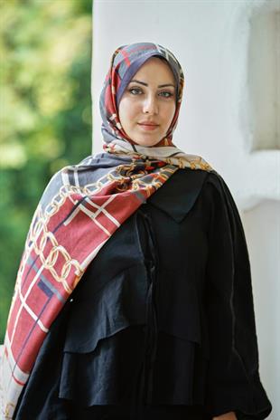 Loryan Scarf Dıamond  Ekose Zincir Şal - Bordo