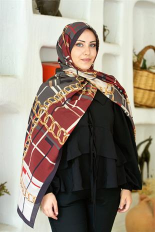 Loryan Scarf Dıamond  Ekose Zincir Şal - Bordo