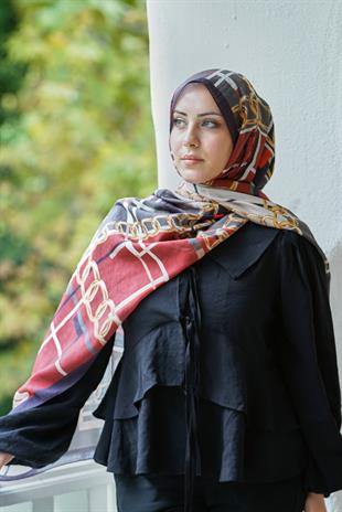 Loryan Scarf Dıamond  Ekose Zincir Şal - Bordo