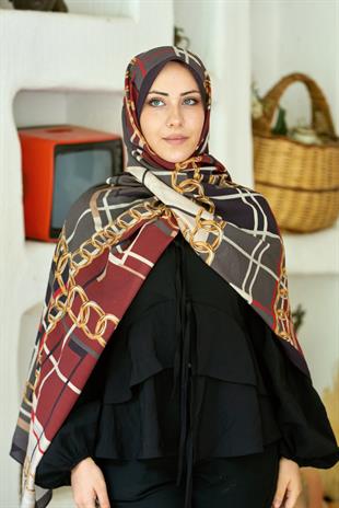 Loryan Scarf Dıamond  Ekose Zincir Şal - Bordo