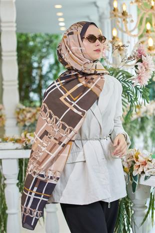 Loryan Scarf Dıamond  Ekose Zincir Şal  - Kahve 