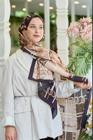 Loryan Scarf Dıamond  Ekose Zincir Şal  - Kahve 