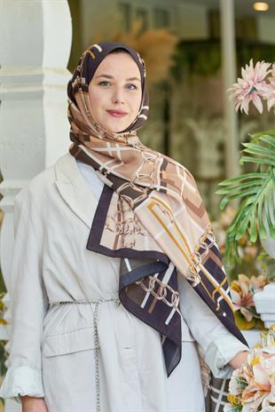 Loryan Scarf Dıamond  Ekose Zincir Şal  - Kahve 