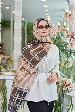 Loryan Scarf Dıamond  Ekose Zincir Şal  - Kahve 