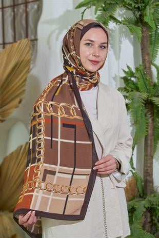 Loryan Scarf Dıamond  Ekose Zincir Şal - Kiremit