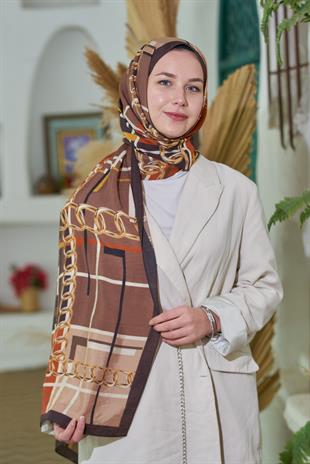 Loryan Scarf Dıamond  Ekose Zincir Şal - Kiremit