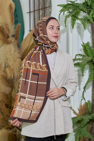 Loryan Scarf Dıamond  Ekose Zincir Şal - Kiremit