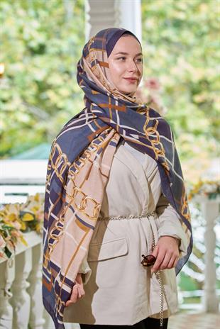 Loryan Scarf Dıamond  Ekose Zincir Şal - Lacivert