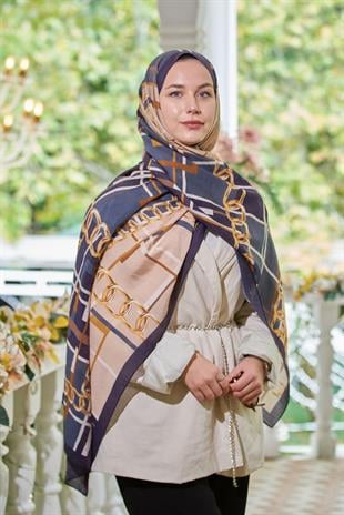 Loryan Scarf Dıamond  Ekose Zincir Şal - Lacivert