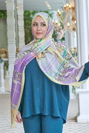 Loryan Scarf Dıamond  Ekose Zincir Şal - Lila