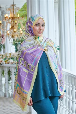 Loryan Scarf Dıamond  Ekose Zincir Şal - Lila