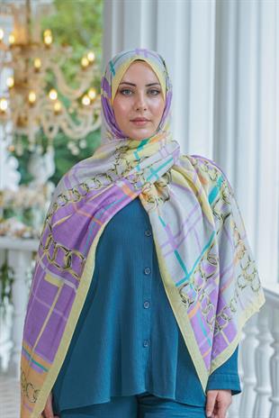 Loryan Scarf Dıamond  Ekose Zincir Şal - Lila
