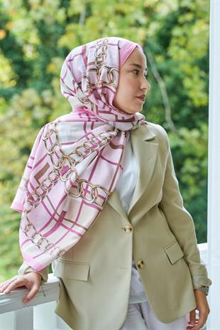 Loryan Scarf Dıamond  Ekose Zincir Şal - Pembe