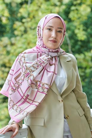 Loryan Scarf Dıamond  Ekose Zincir Şal - Pembe