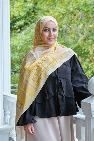 Loryan Scarf Dıamond  Ekose Zincir Şal - Sarı