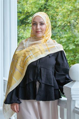 Loryan Scarf Dıamond  Ekose Zincir Şal - Sarı