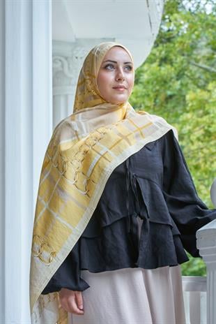 Loryan Scarf Dıamond  Ekose Zincir Şal - Sarı