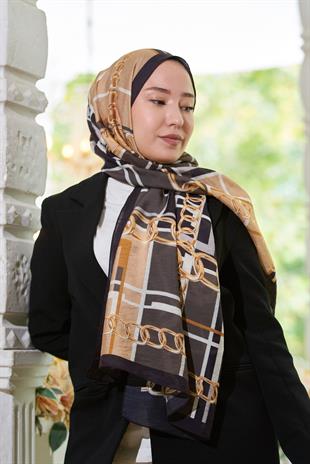 Loryan Scarf Dıamond  Ekose Zincir Şal - Siyah