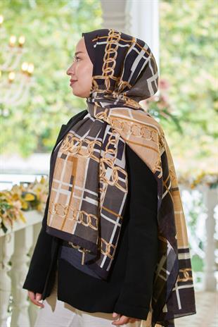 Loryan Scarf Dıamond  Ekose Zincir Şal - Siyah