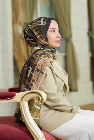 Loryan Scarf Dıamond  Ekose Zincir Şal - Siyah/Haki