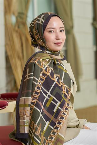 Loryan Scarf Dıamond  Ekose Zincir Şal - Siyah/Haki