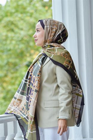 Loryan Scarf Dıamond  Ekose Zincir Şal - Siyah/Haki