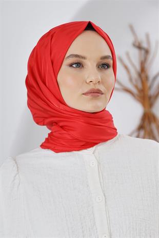 Loryan Scarf Floş Jakar Serisi Ağaç Kabuğu Desenli Şal Kırmızı