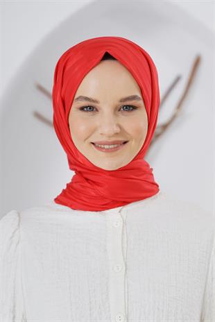 Loryan Scarf Floş Jakar Serisi Ağaç Kabuğu Desenli Şal Kırmızı