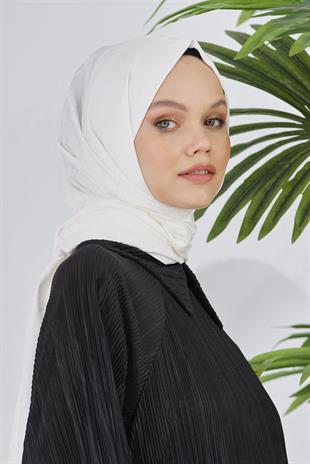 Loryan Scarf Floş Jakar Serisi Kazayağı Desenli Şal Ekru