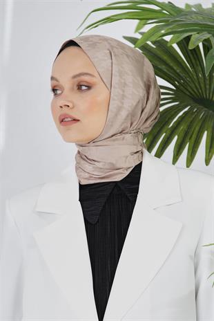 Loryan Scarf Floş Jakar Serisi Kazayağı Desenli Şal Capuccino