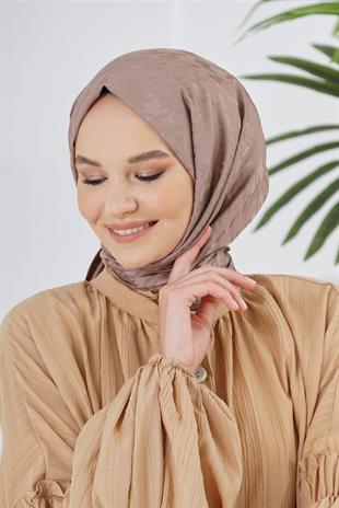Loryan Scarf Floş Jakar Serisi Kazayağı Desenli Şal Vizon