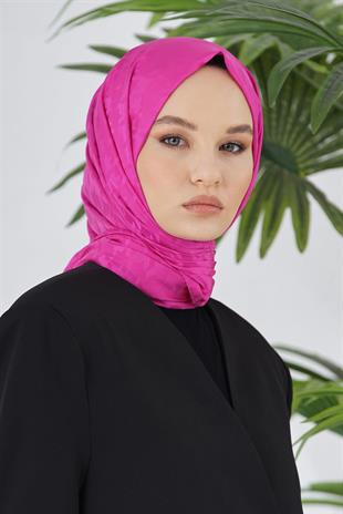 Loryan Scarf Floş Jakar Serisi Kazayağı Desenli Şal Fuşya