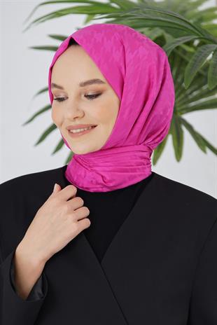 Loryan Scarf Floş Jakar Serisi Kazayağı Desenli Şal Fuşya